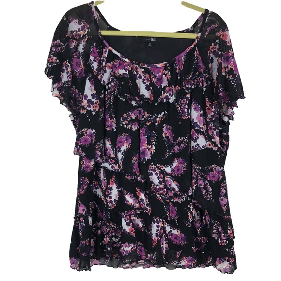Plus size 3X Ruffle Top by east5th; Multiple Layers of Ruffles; Watercolor Print - Picture 1 of 6